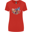Christian Cross & Butterfly With Flowers Womens Wider Cut T-Shirt Red
