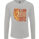 Christian Lion Quote Christianity Religion Mens Long Sleeve T-Shirt Sports Grey
