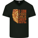 Christian Lion Quote Christianity Religion Mens V-Neck Cotton T-Shirt Black
