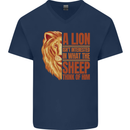 Christian Lion Quote Christianity Religion Mens V-Neck Cotton T-Shirt Navy Blue