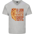 Christian Lion Quote Christianity Religion Mens V-Neck Cotton T-Shirt Sports Grey