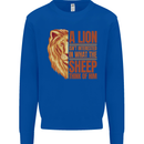Christianity Lion Quote Religion Christian Kids Sweatshirt Jumper Royal Blue