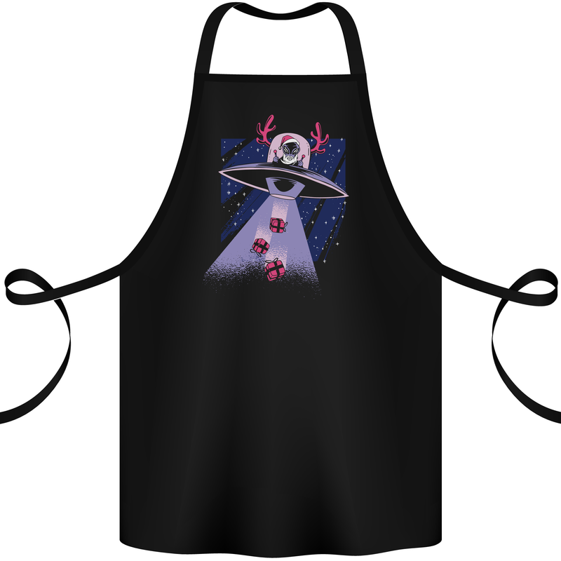 Christmas Alien Xmas Present Abduction UFO Funny Cotton Apron 100% Organic Black