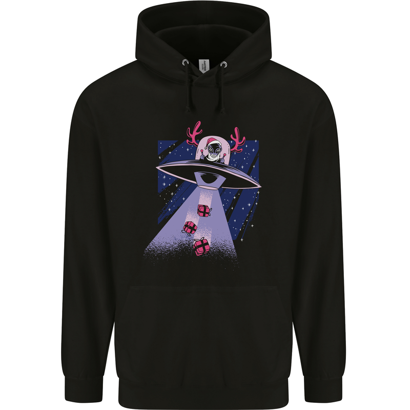Christmas Alien Xmas Present Abduction UFO Funny Mens 80% Cotton Hoodie Black