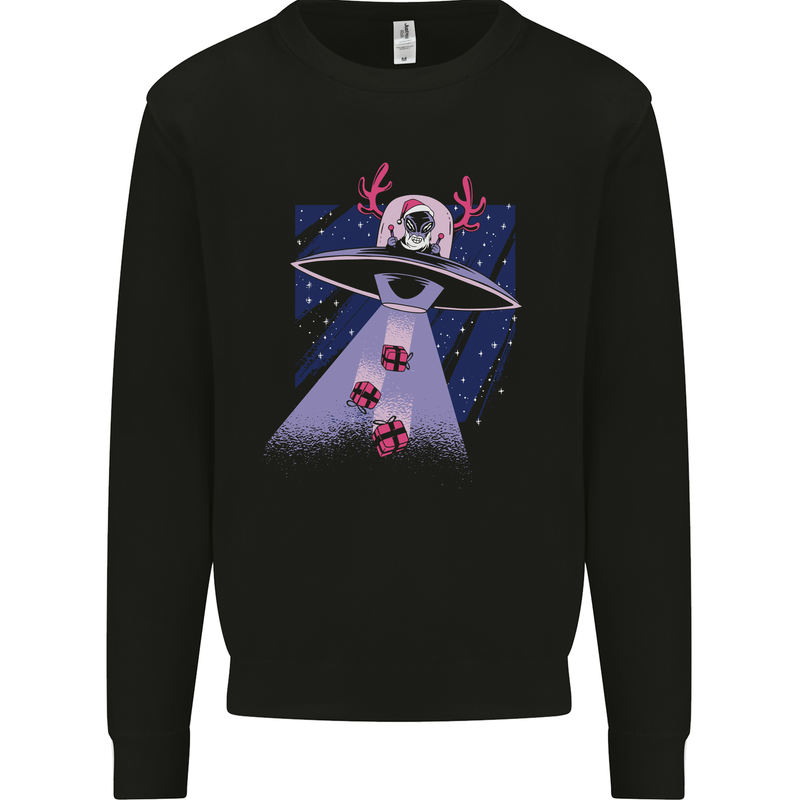 Christmas Alien Xmas Present Abduction UFO Funny Mens Sweatshirt Jumper Black