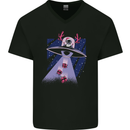 Christmas Alien Xmas Present Abduction UFO Funny Mens V-Neck Cotton T-Shirt Black