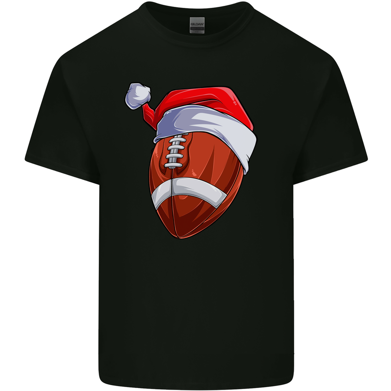 Christmas American Football Santa Hat Xmas Kids T-Shirt Childrens Black
