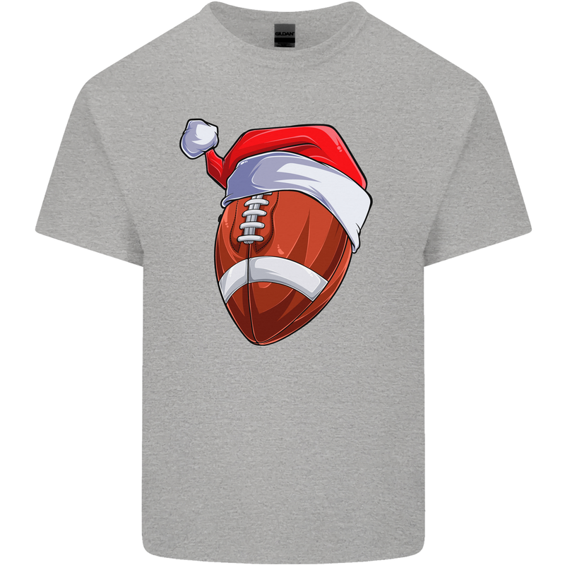 Christmas American Football Santa Hat Xmas Kids T-Shirt Childrens Sports Grey