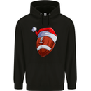 Christmas American Football Santa Hat Xmas Mens 80% Cotton Hoodie Black