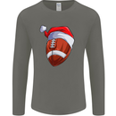 Christmas American Football Santa Hat Xmas Mens Long Sleeve T-Shirt Charcoal