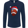 Christmas American Football Santa Hat Xmas Mens Long Sleeve T-Shirt Navy Blue