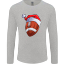 Christmas American Football Santa Hat Xmas Mens Long Sleeve T-Shirt Sports Grey