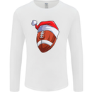 Christmas American Football Santa Hat Xmas Mens Long Sleeve T-Shirt White