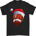 Christmas American Football Santa Hat Xmas Mens T-Shirt 100% Cotton Black
