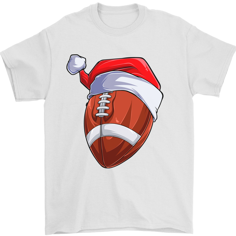 Christmas American Football Santa Hat Xmas Mens T-Shirt 100% Cotton White