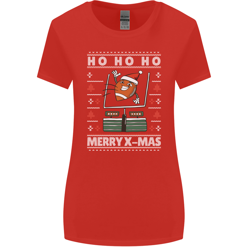 Christmas American Football Xmas Womens Wider Cut T-Shirt Red