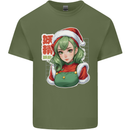 Christmas Anime Girl Xmas Mens Cotton T-Shirt Tee Top Military Green