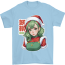 Christmas Anime Girl Xmas Mens T-Shirt 100% Cotton Light Blue