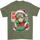 Christmas Anime Girl Xmas Mens T-Shirt 100% Cotton Military Green