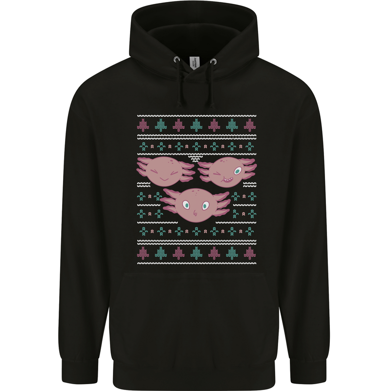 Christmas Axolotl Funny Xmas Mens 80% Cotton Hoodie Black