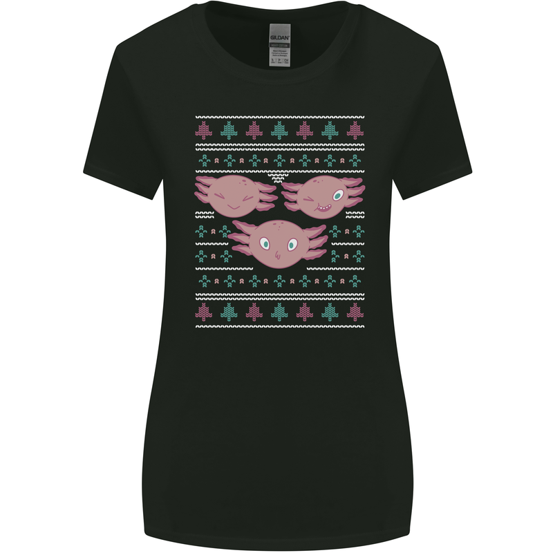 Christmas Axolotl Funny Xmas Womens Wider Cut T-Shirt Black