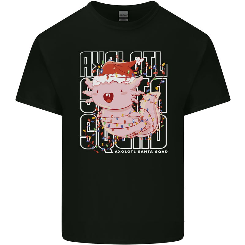 Christmas Axolotl Xmas Mens Cotton T-Shirt Tee Top Black