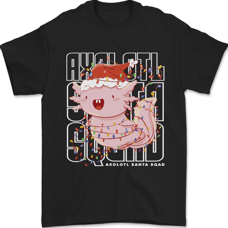 Christmas Axolotl Xmas Mens T-Shirt 100% Cotton Black