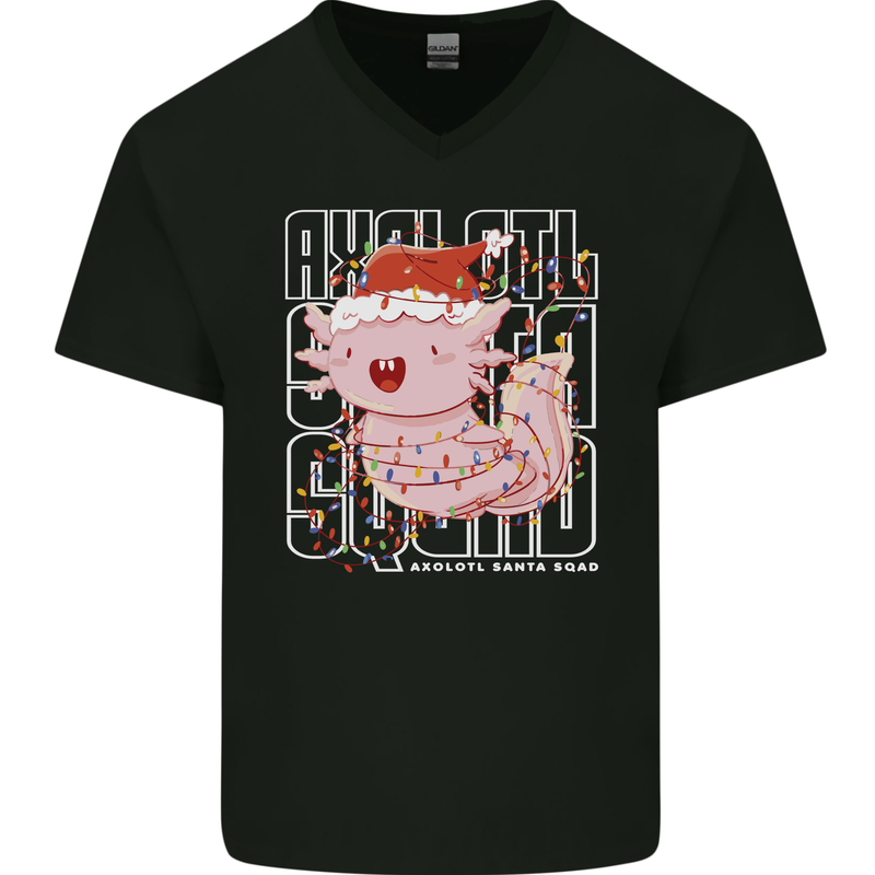 Christmas Axolotl Xmas Mens V-Neck Cotton T-Shirt Black