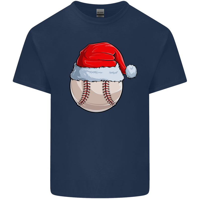 Christmas Baseball With a Santa Hat Xmas Kids T-Shirt Childrens Navy Blue