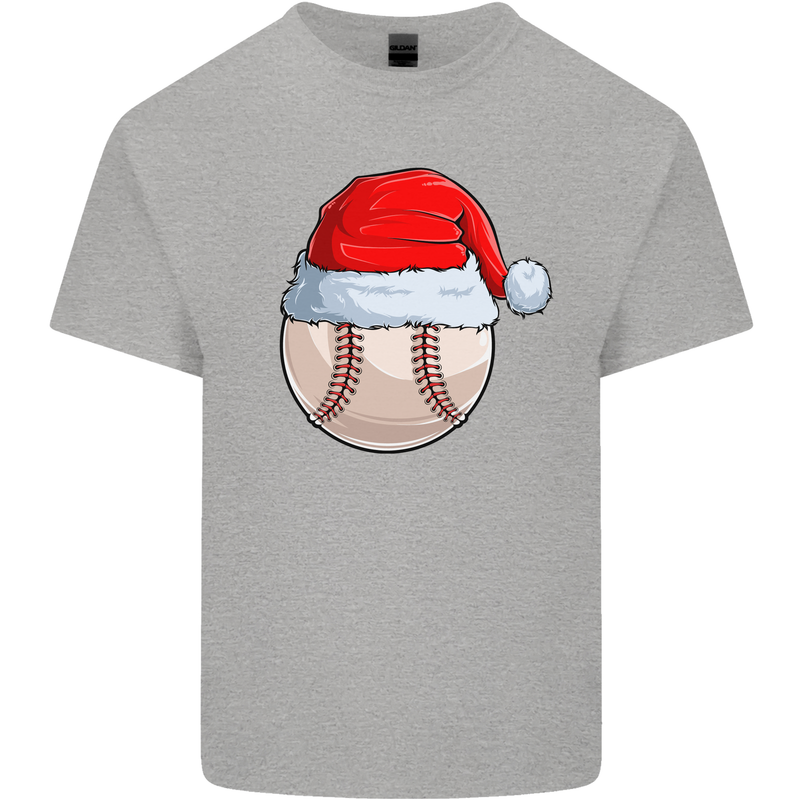 Christmas Baseball With a Santa Hat Xmas Kids T-Shirt Childrens Sports Grey