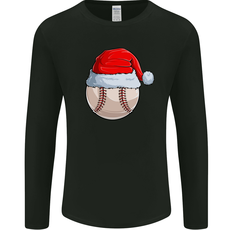 Christmas Baseball With a Santa Hat Xmas Mens Long Sleeve T-Shirt Black