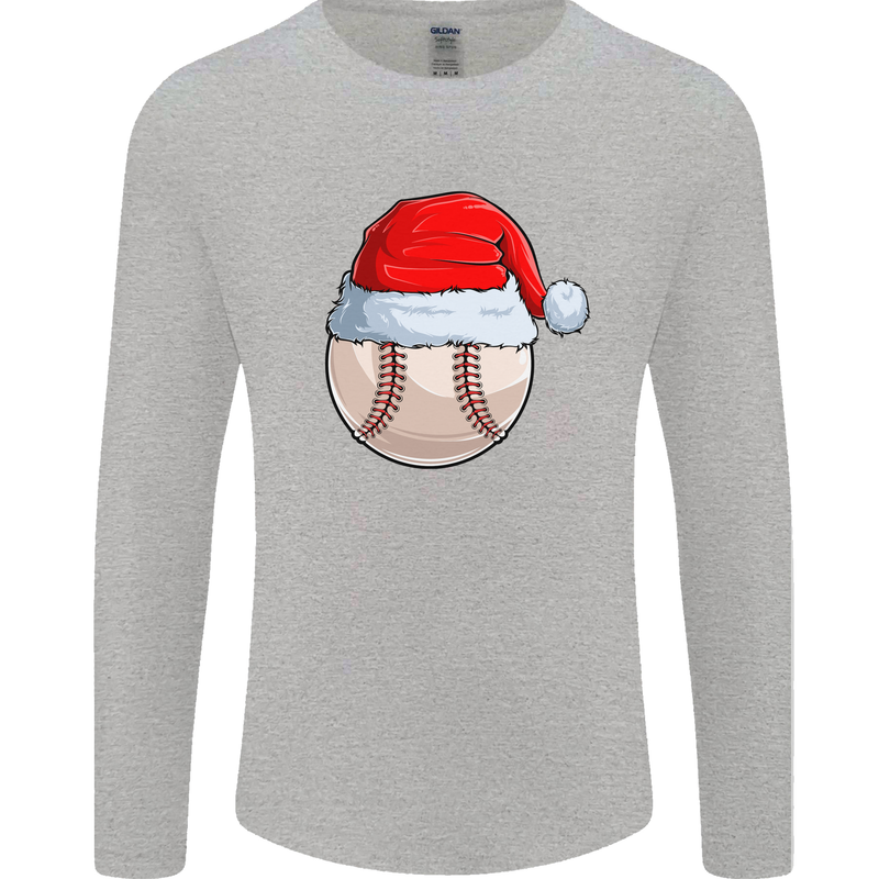 Christmas Baseball With a Santa Hat Xmas Mens Long Sleeve T-Shirt Sports Grey