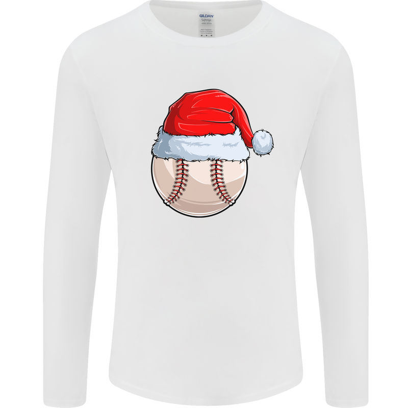 Christmas Baseball With a Santa Hat Xmas Mens Long Sleeve T-Shirt White