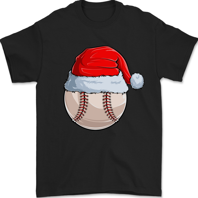 Christmas Baseball With a Santa Hat Xmas Mens T-Shirt 100% Cotton Black