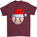 Christmas Baseball With a Santa Hat Xmas Mens T-Shirt 100% Cotton Maroon