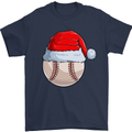 Christmas Baseball With a Santa Hat Xmas Mens T-Shirt 100% Cotton Navy Blue