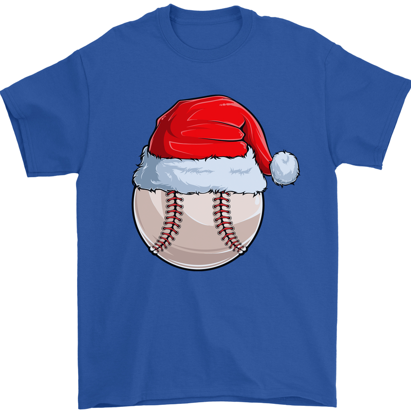 Christmas Baseball With a Santa Hat Xmas Mens T-Shirt 100% Cotton Royal Blue