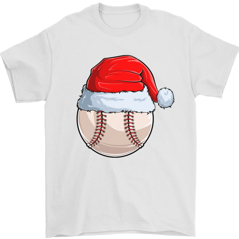 Christmas Baseball With a Santa Hat Xmas Mens T-Shirt 100% Cotton White