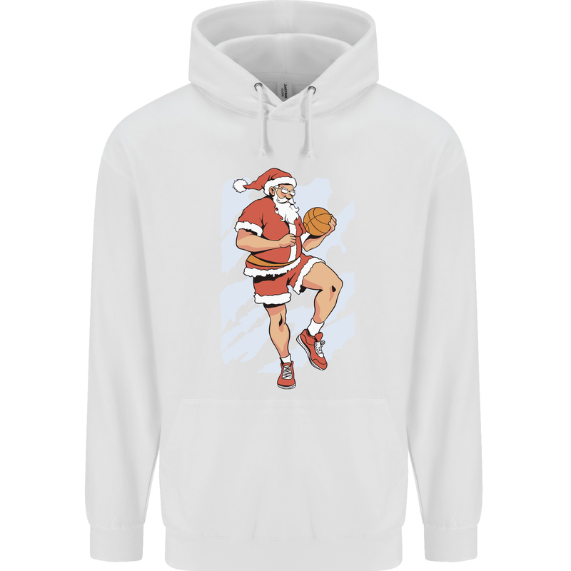 Christmas Basketball Santa Xmas Childrens Kids Hoodie White