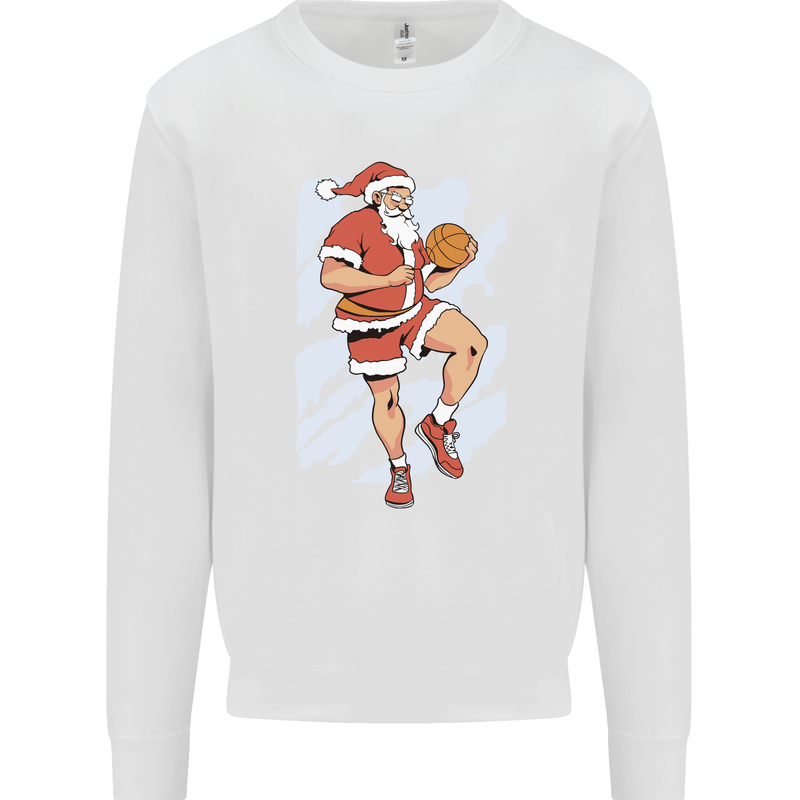 Christmas Basketball Santa Xmas Kids Sweatshirt Jumper White