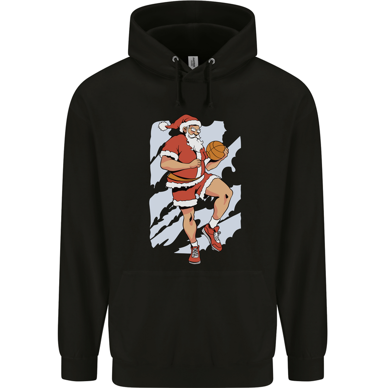 Christmas Basketball Santa Xmas Mens 80% Cotton Hoodie Black