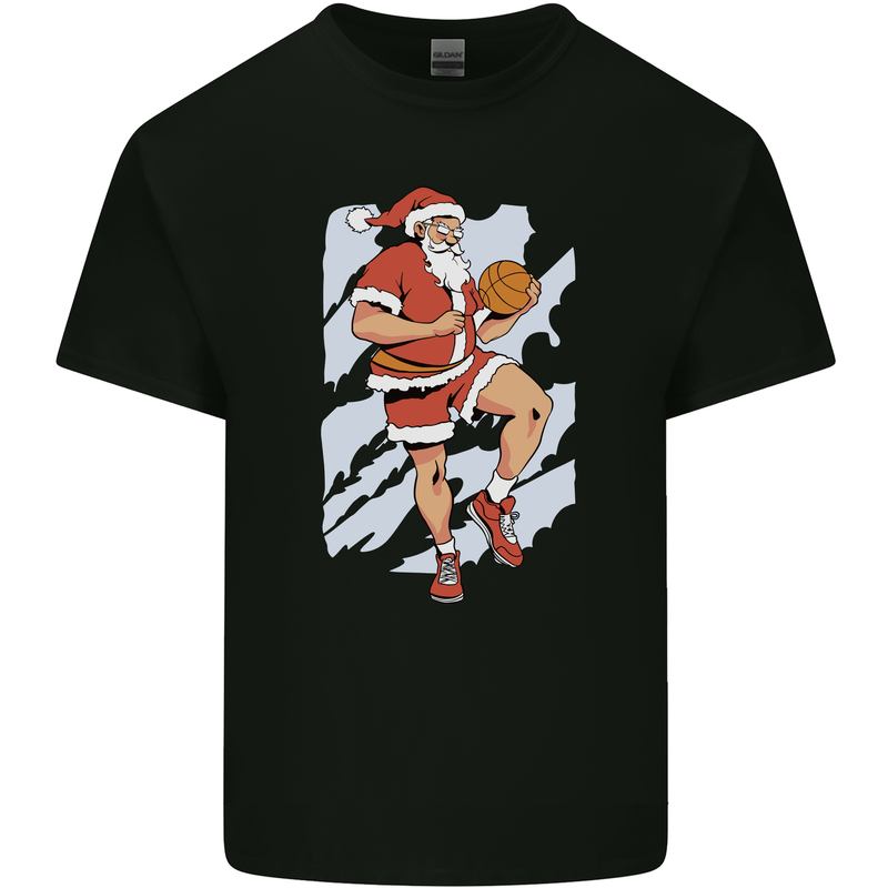 Christmas Basketball Santa Xmas Mens Cotton T-Shirt Tee Top Black