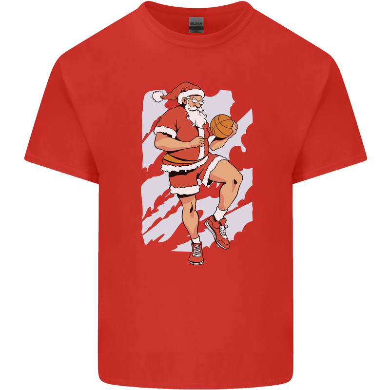 Christmas Basketball Santa Xmas Mens Cotton T-Shirt Tee Top Red