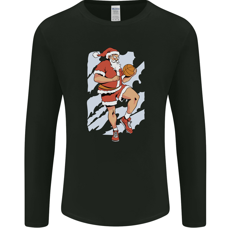 Christmas Basketball Santa Xmas Mens Long Sleeve T-Shirt Black