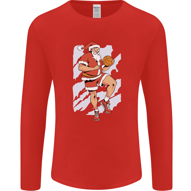 Christmas Basketball Santa Xmas Mens Long Sleeve T-Shirt Red