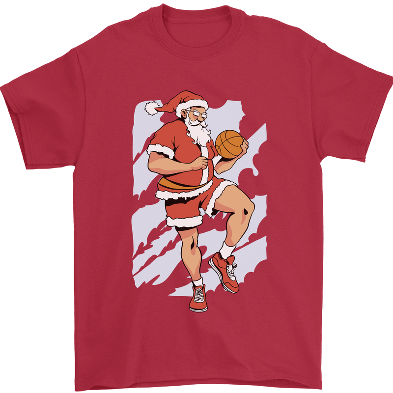 Christmas Basketball Santa Xmas Mens T-Shirt 100% Cotton Red