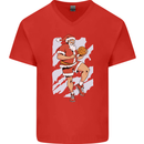 Christmas Basketball Santa Xmas Mens V-Neck Cotton T-Shirt Red