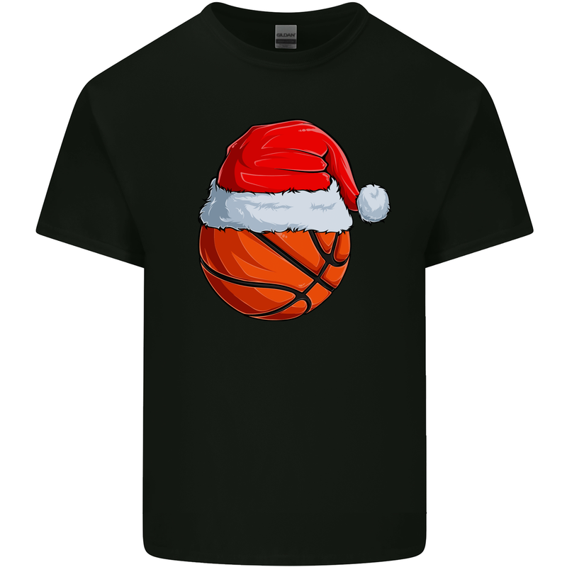 Christmas Basketball With a Santa Hat Xmas Kids T-Shirt Childrens Black
