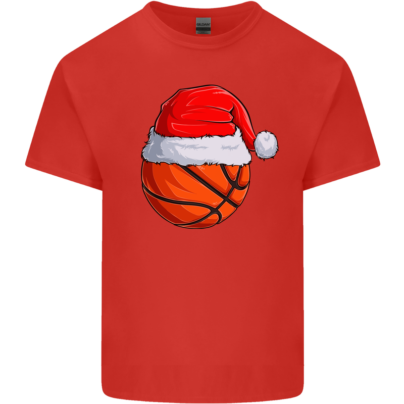 Christmas Basketball With a Santa Hat Xmas Kids T-Shirt Childrens Red