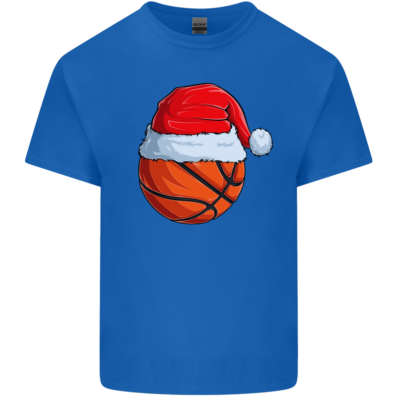 Christmas Basketball With a Santa Hat Xmas Kids T-Shirt Childrens Royal Blue